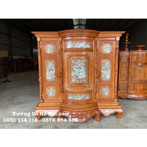 Tủ thờ gỗ gõ đỏ toàn bộ cẩn trai cao cấp