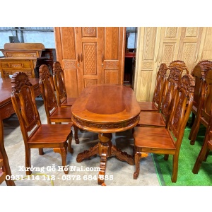 Bàn ăn gỗ tràm oval 6 ghế