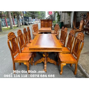 Bàn ăn Tràm Vuông Trơn 8 ghế đơn giản